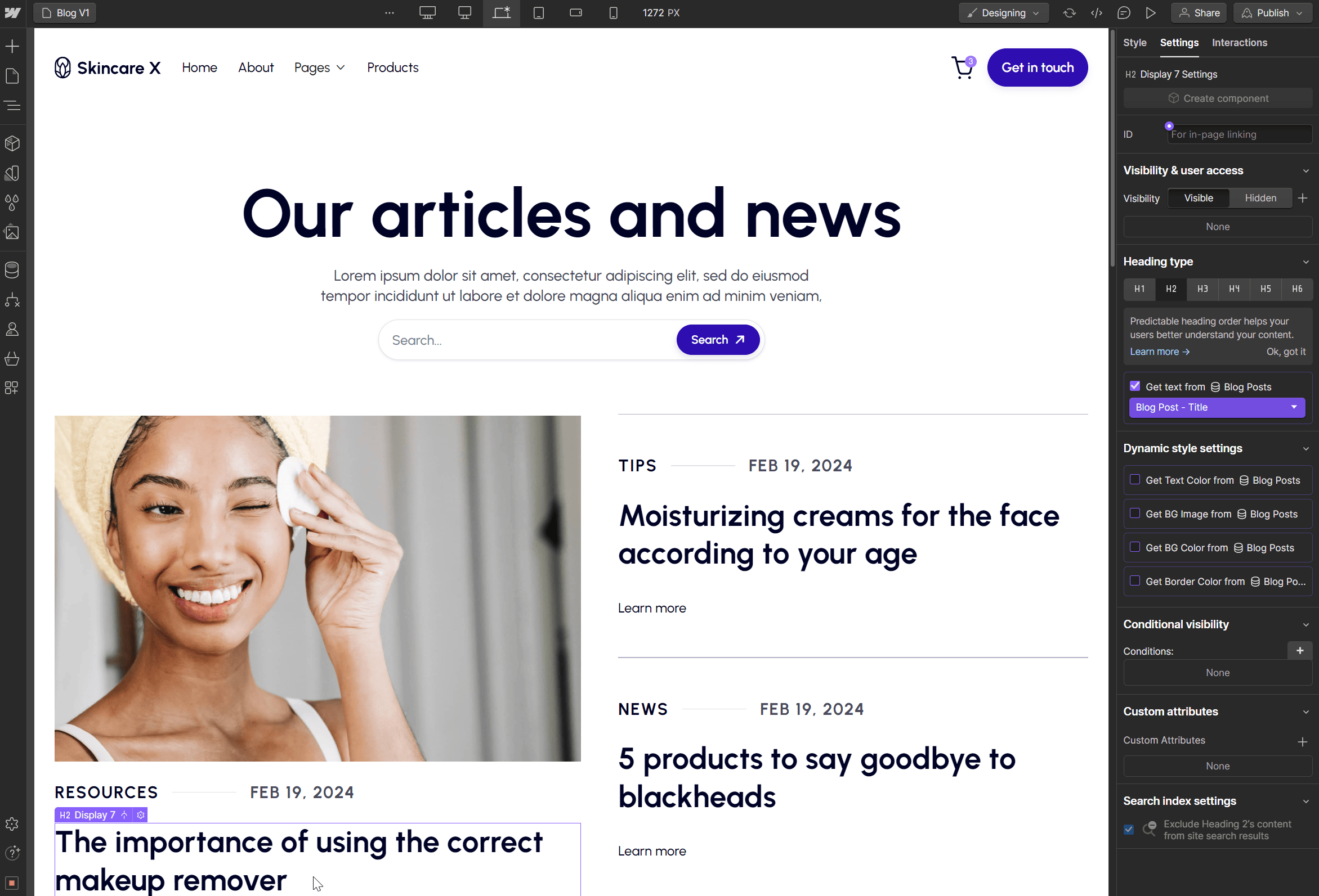 CMS Content - Skincare X Webflow Template