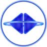 Blue diamond-shaped 3D object with glowing edges inside a circular frame on black background.