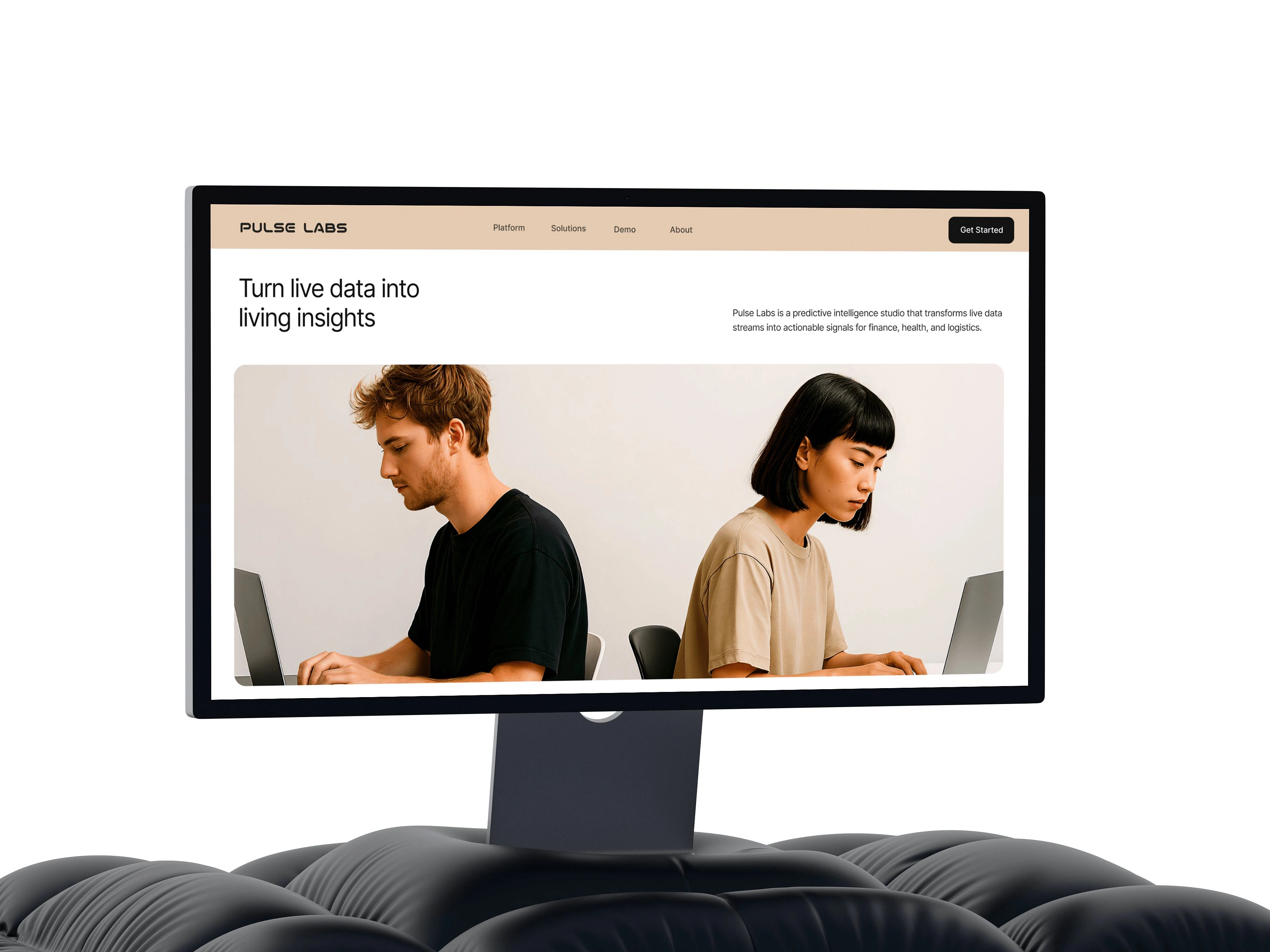Studio Display on black pillow showing collaborative workspace