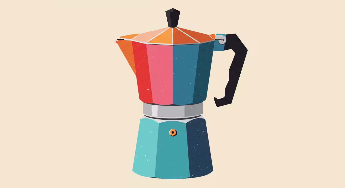 Simple yet bold flat illustration of a moka pot — designed for coffee brands, e-commerce packaging, or lifestyle startups.