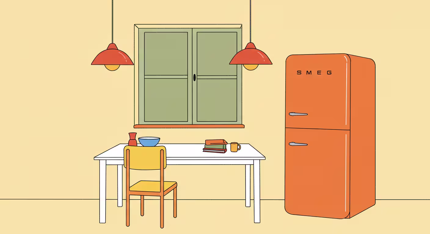 Clean flat-design interior illustration — ideal for home decor, design blogs, or product-based startups.