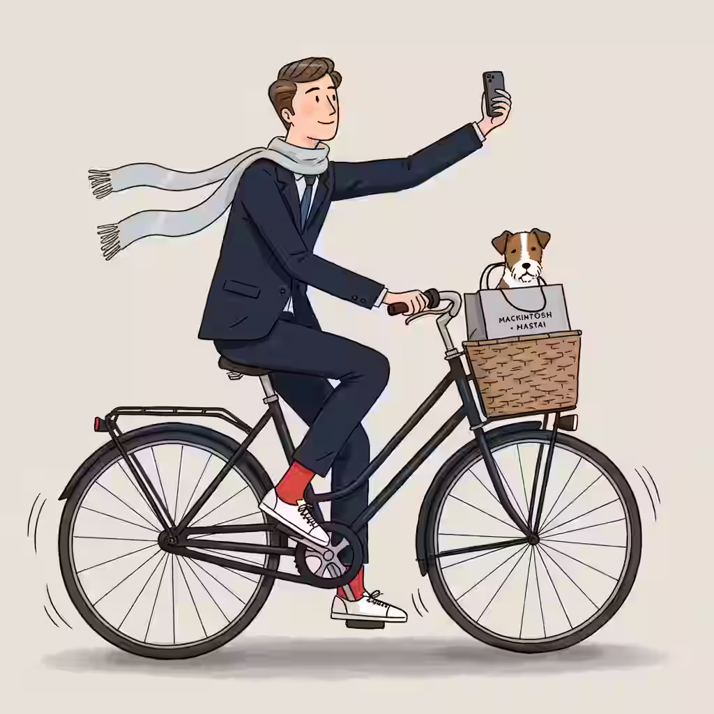 Trendy character riding a bike — lifestyle-focused design concept for eco, delivery, or urban startups.