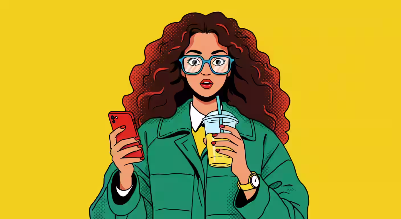 Pop-art style character with bright colors — perfect for fashion, health, or media startup campaigns.