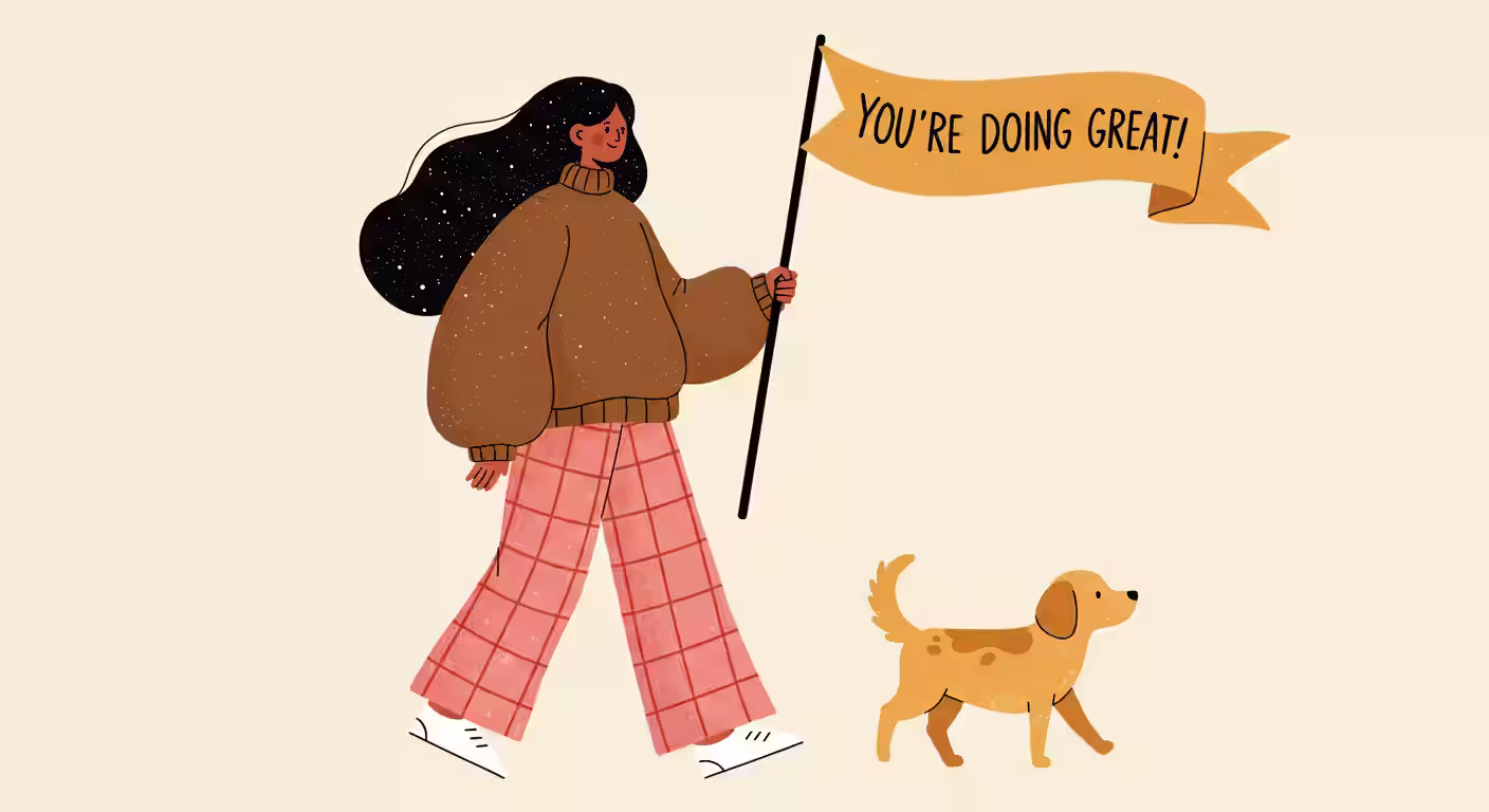 Playful motivational illustration ideal for wellness, coaching, or community-focused brand identity.