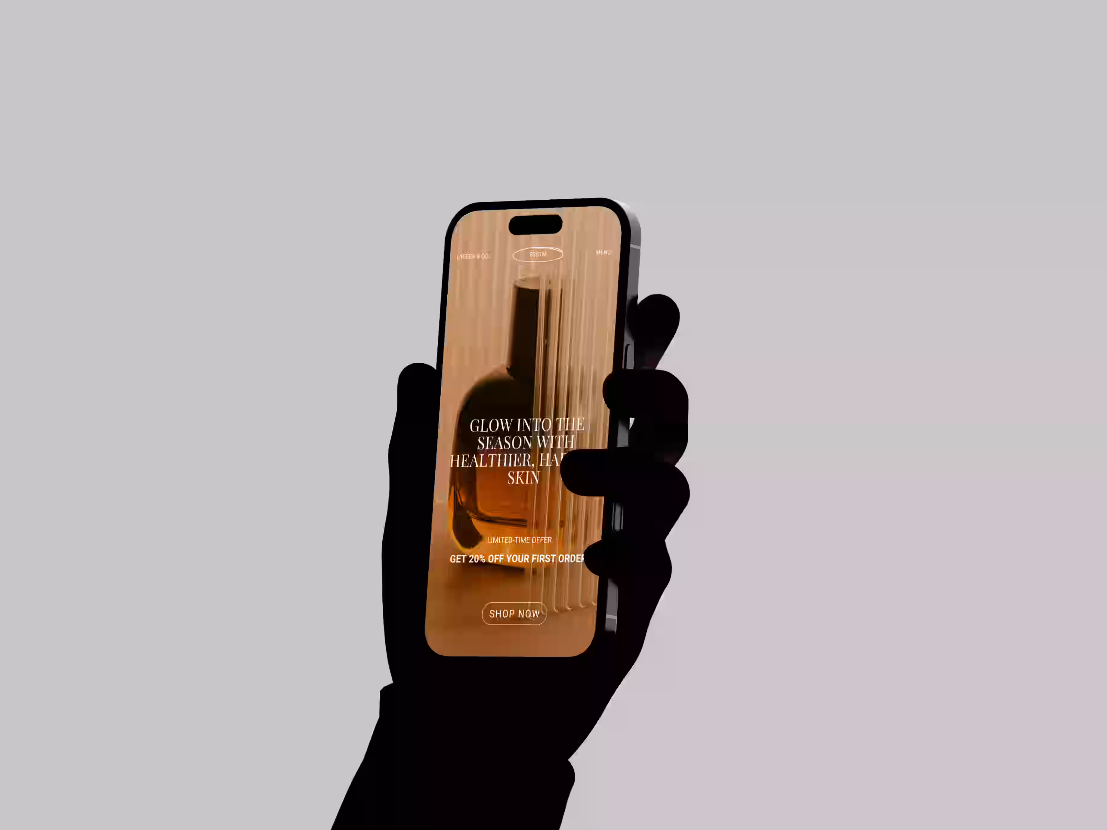 Minimalist app UI design for tech startup – elegant iPhone mockup with luxury branding aesthetic