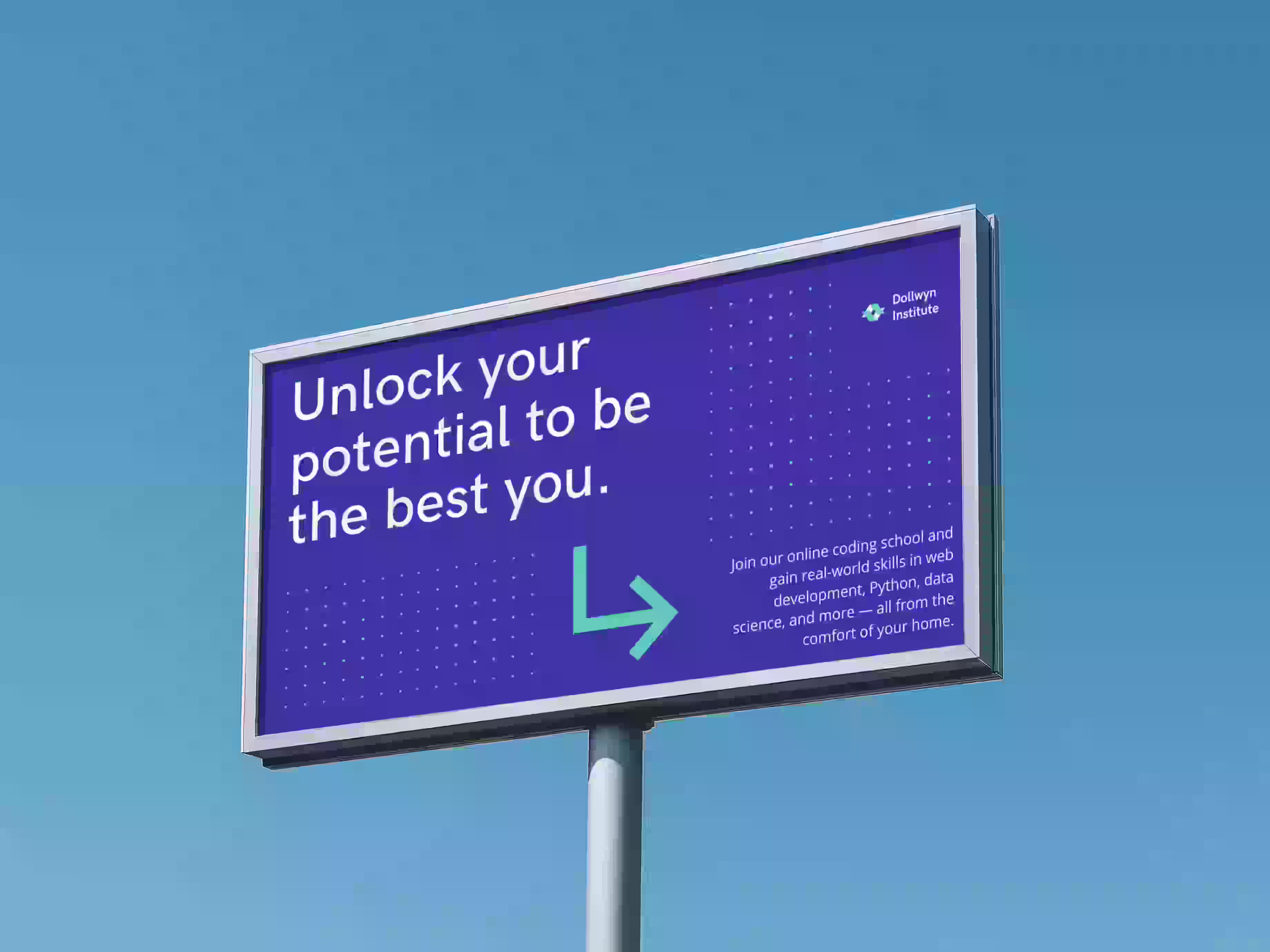 Modern outdoor billboard design for startup branding by Design Policy – clean typography with minimal layout