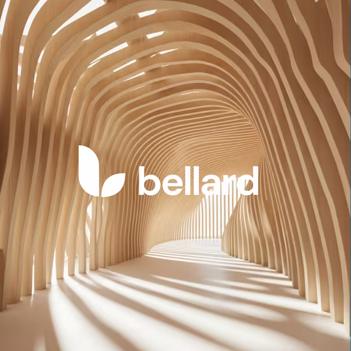 Modern architectural logo design with sculptural 3D background by Design Policy Design Studio