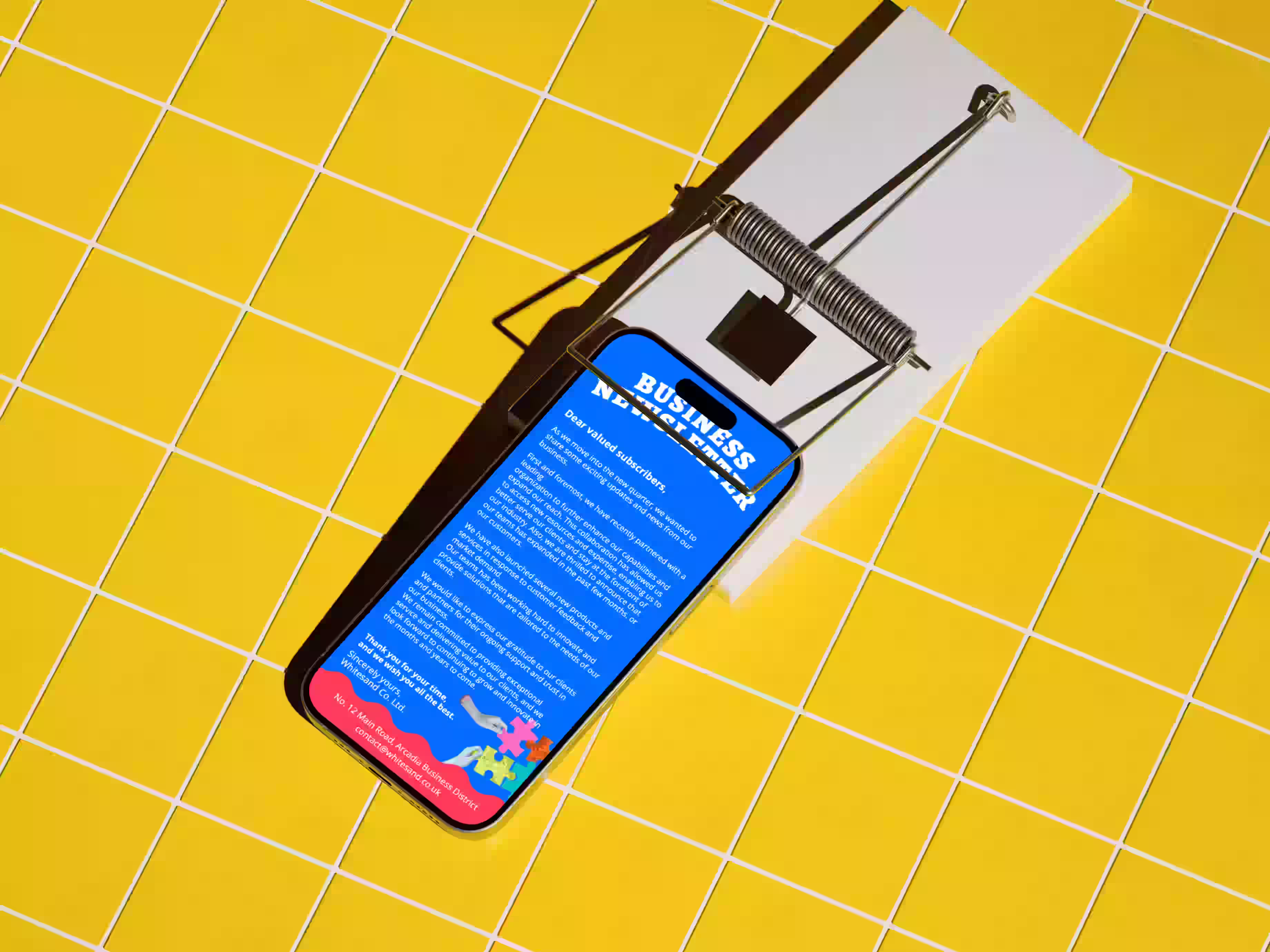 Mobile-friendly newsletter design for startups – responsive email UI layout with vibrant modern colors.
