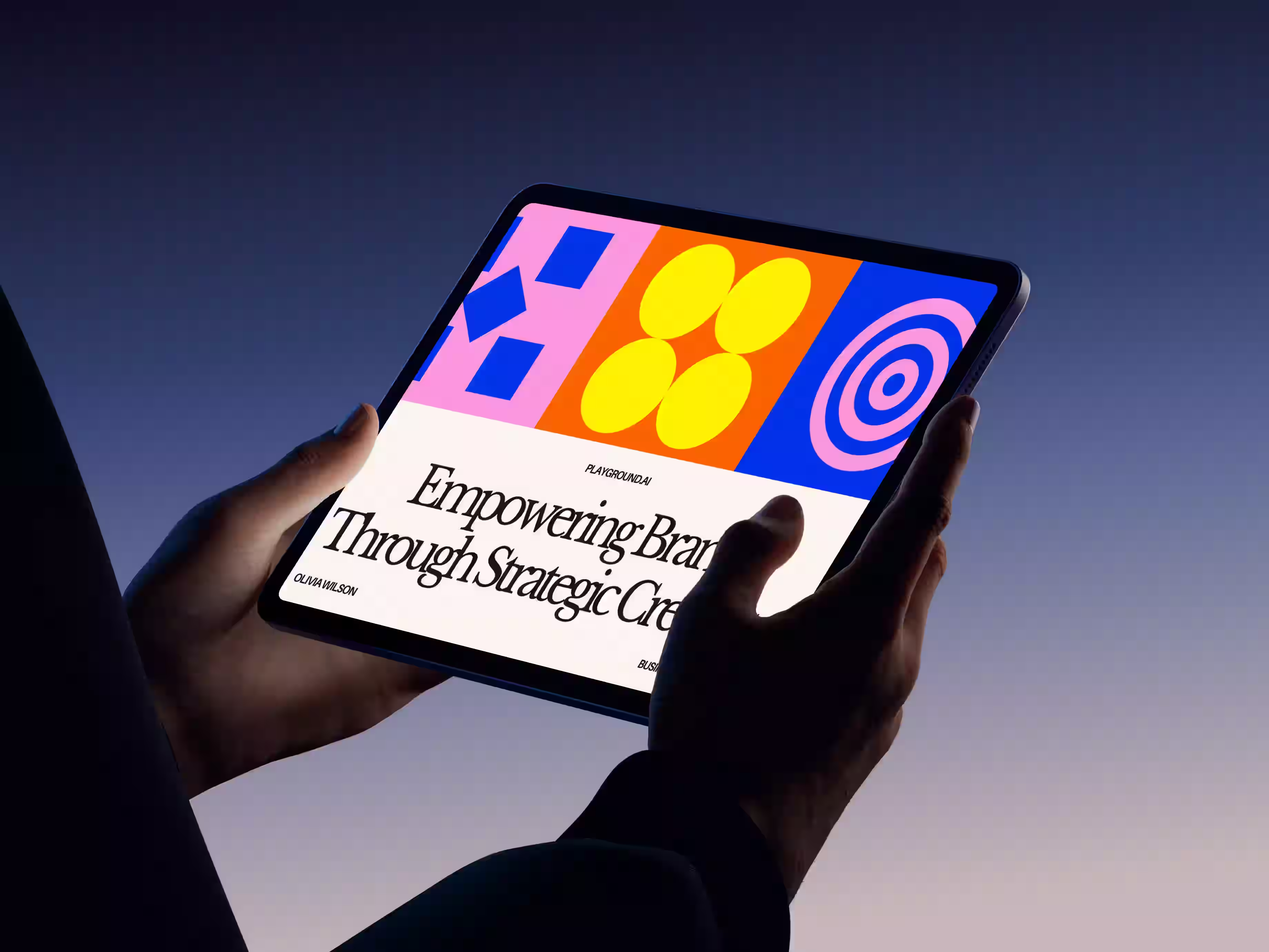 Tablet mockup with empowering brand design visuals, startup branding and digital creative solutions by Design Policy – design studio for tech startups