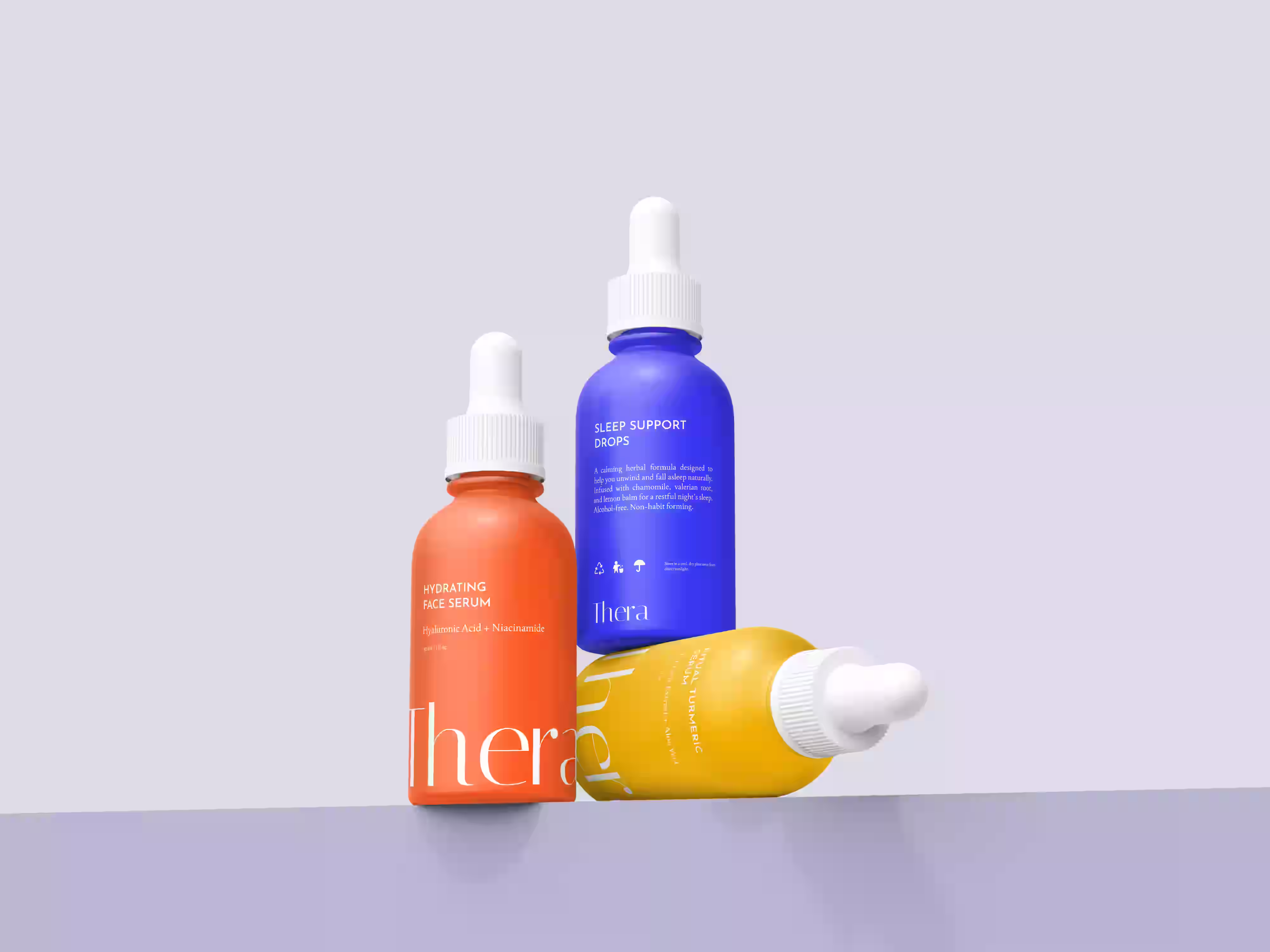 Creative cosmetic packaging design for skincare startup – colorful dropper bottles with modern branding by Design Policy