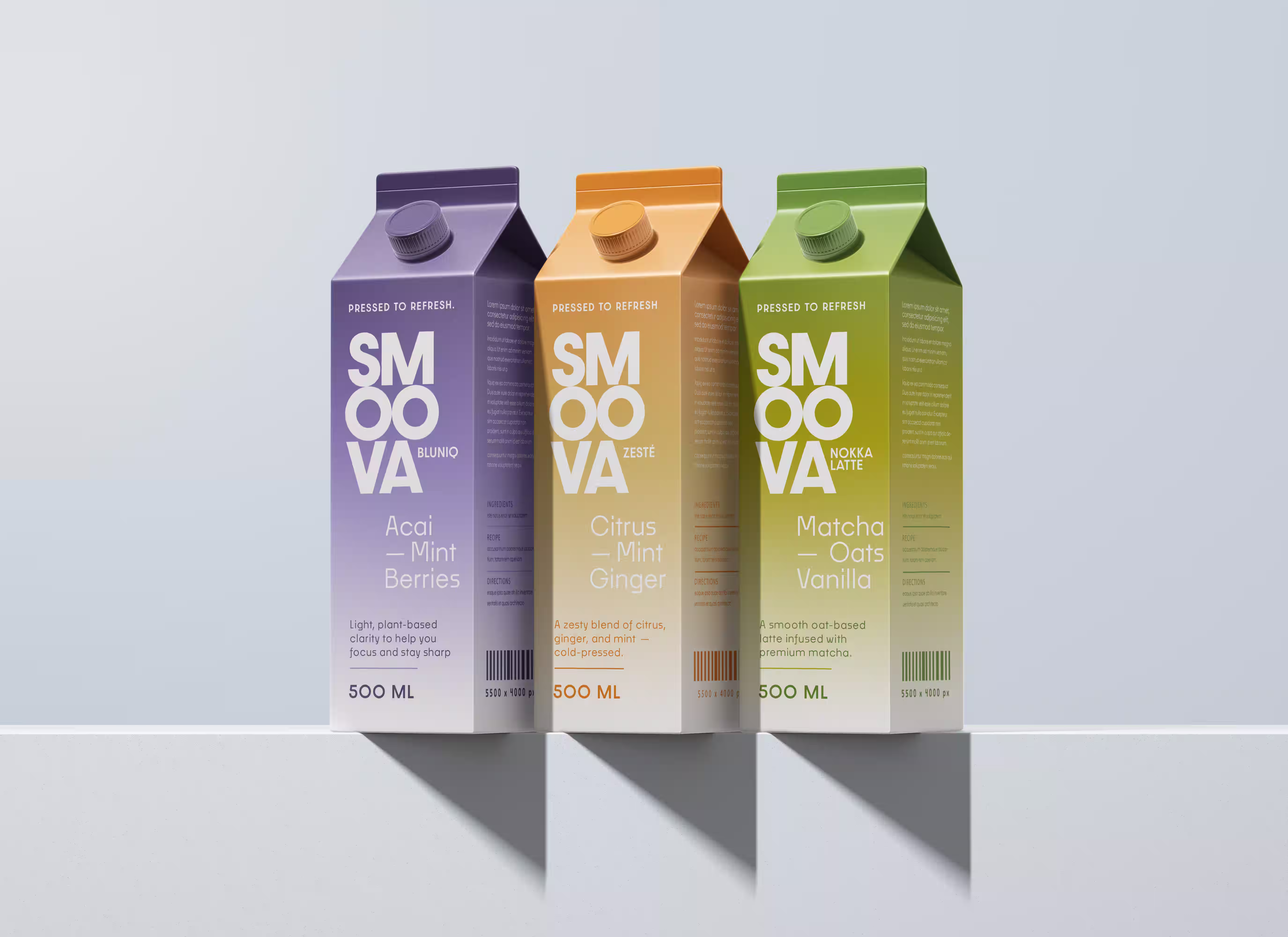 Healthy juice packaging design for wellness startup – minimalist pastel cartons with clean typography