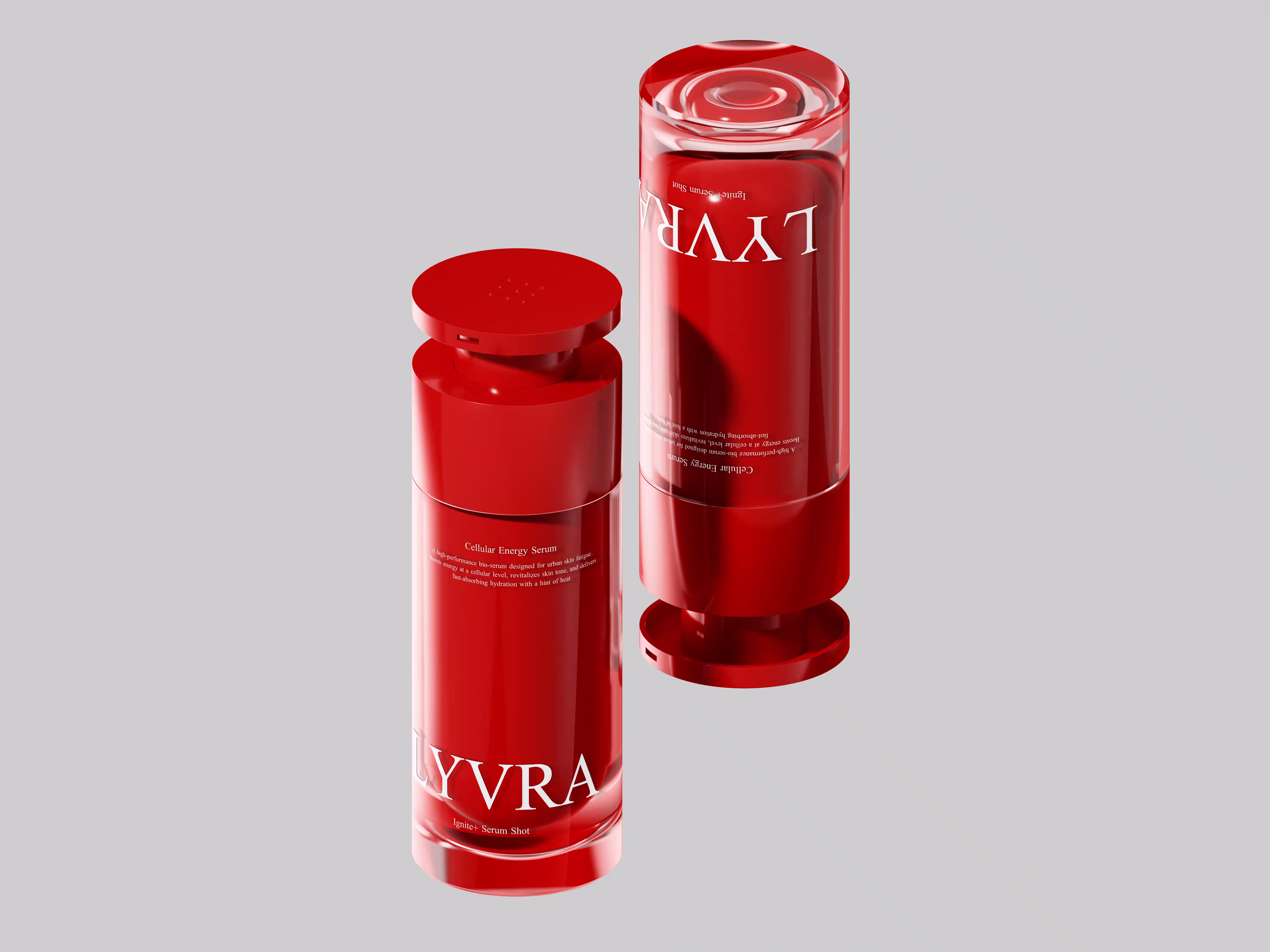 Luxury cosmetic packaging design for beauty startup – sleek red bottles with minimal typography.
