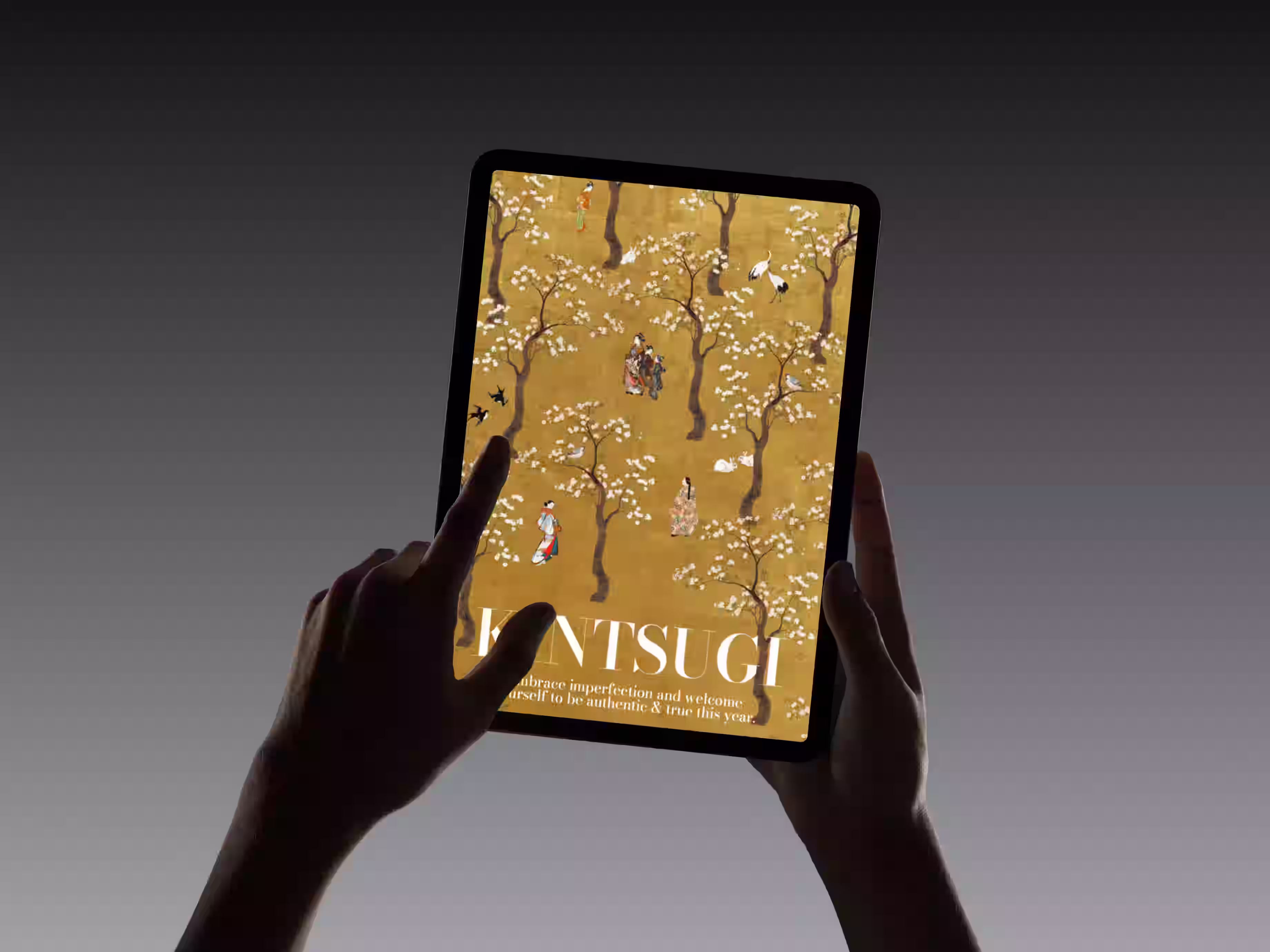 Sophisticated iPad interface with elegant visual style — perfect for fashion and boutique startups.