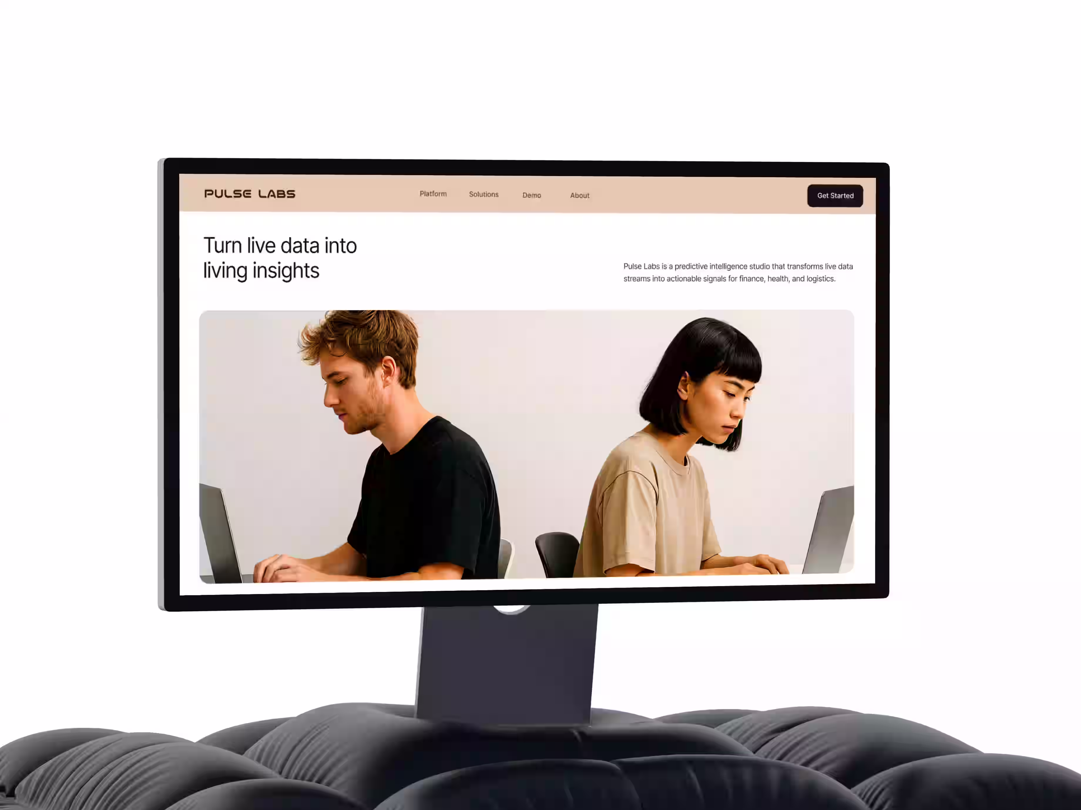 Landing page with startup team introduction modern minimal web design for tech company by Design Policy