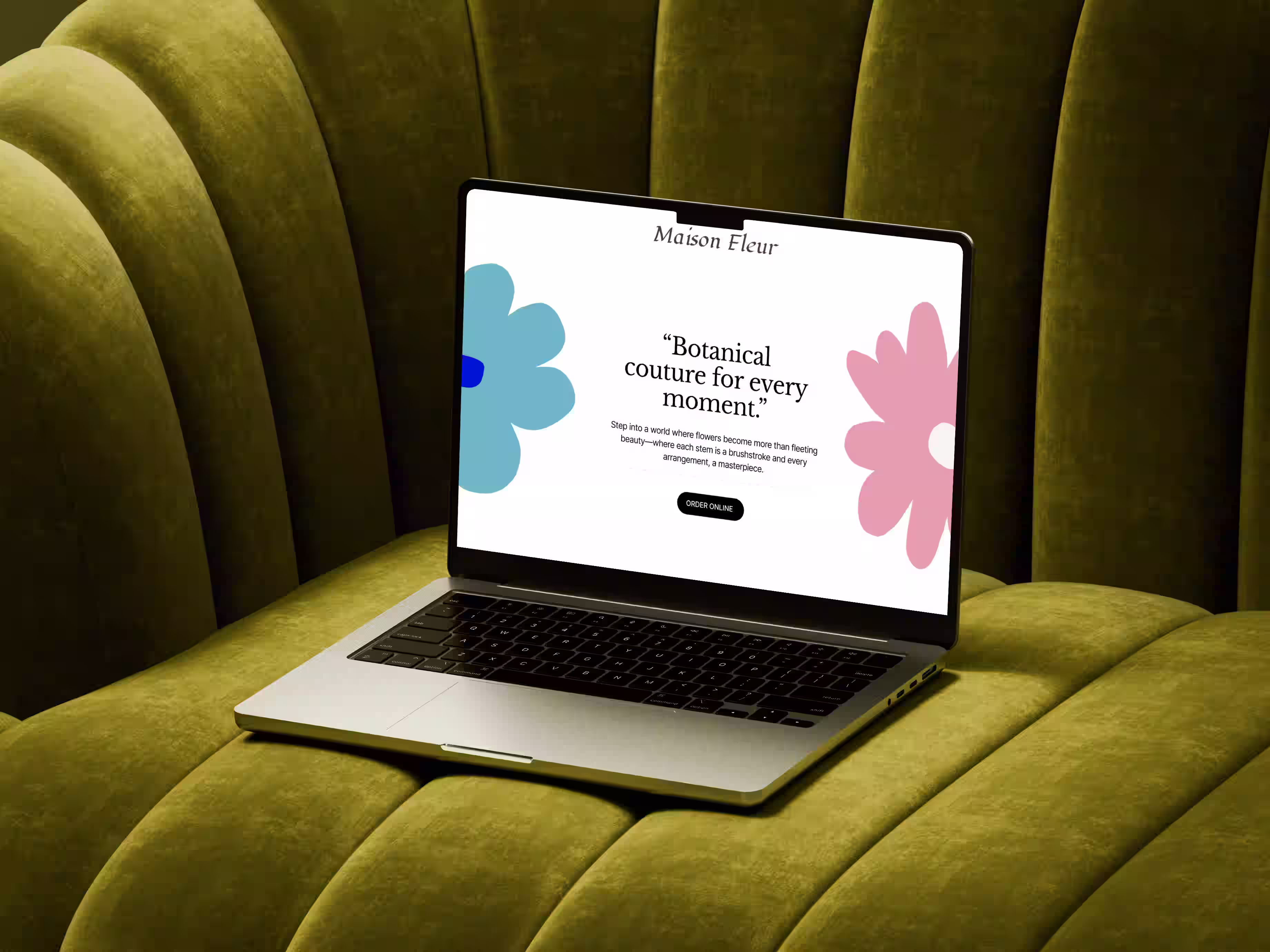 Landing page with bold typography and floral illustrations minimal web design for lifestyle startup by Design Policy