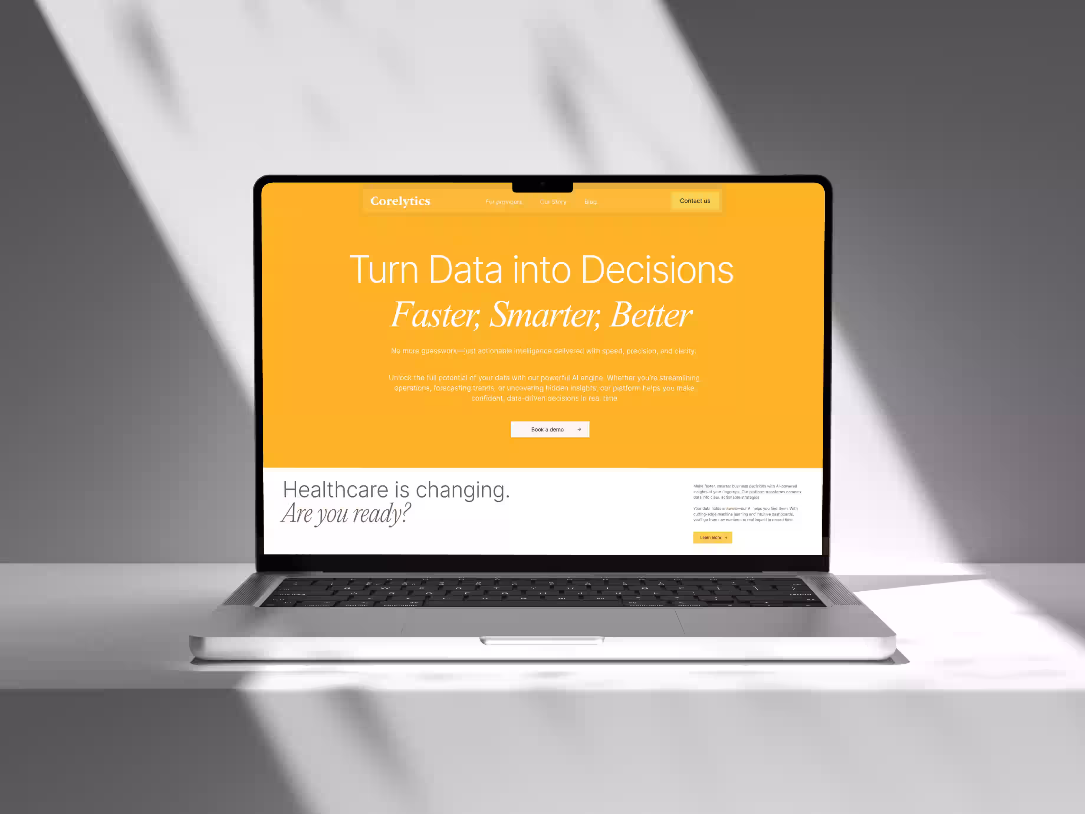 Landing page for data analytics platform bright yellow design clean UI for tech startup by Design Policy