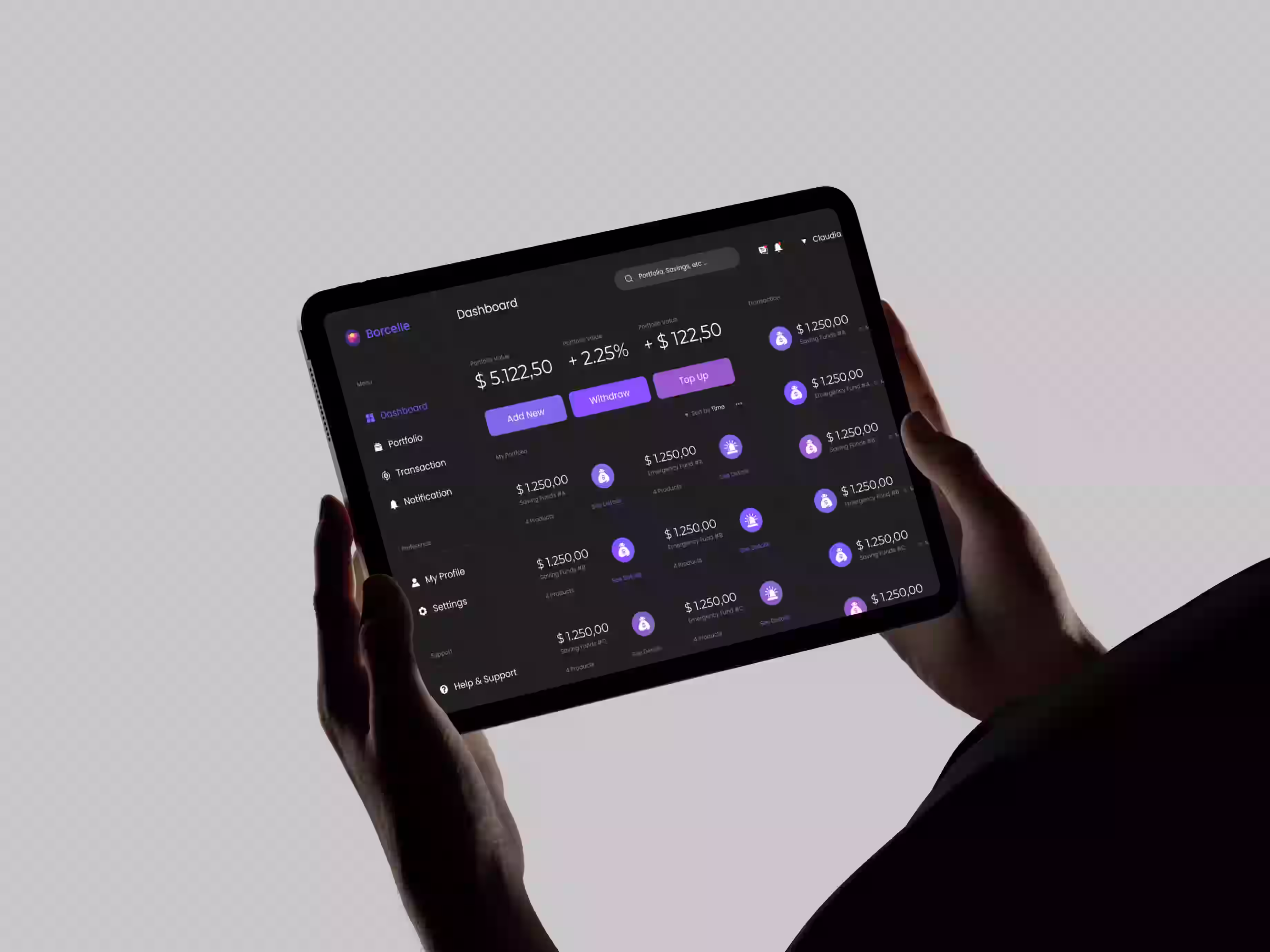 Minimal UI design for analytics dashboard mobile app for startups