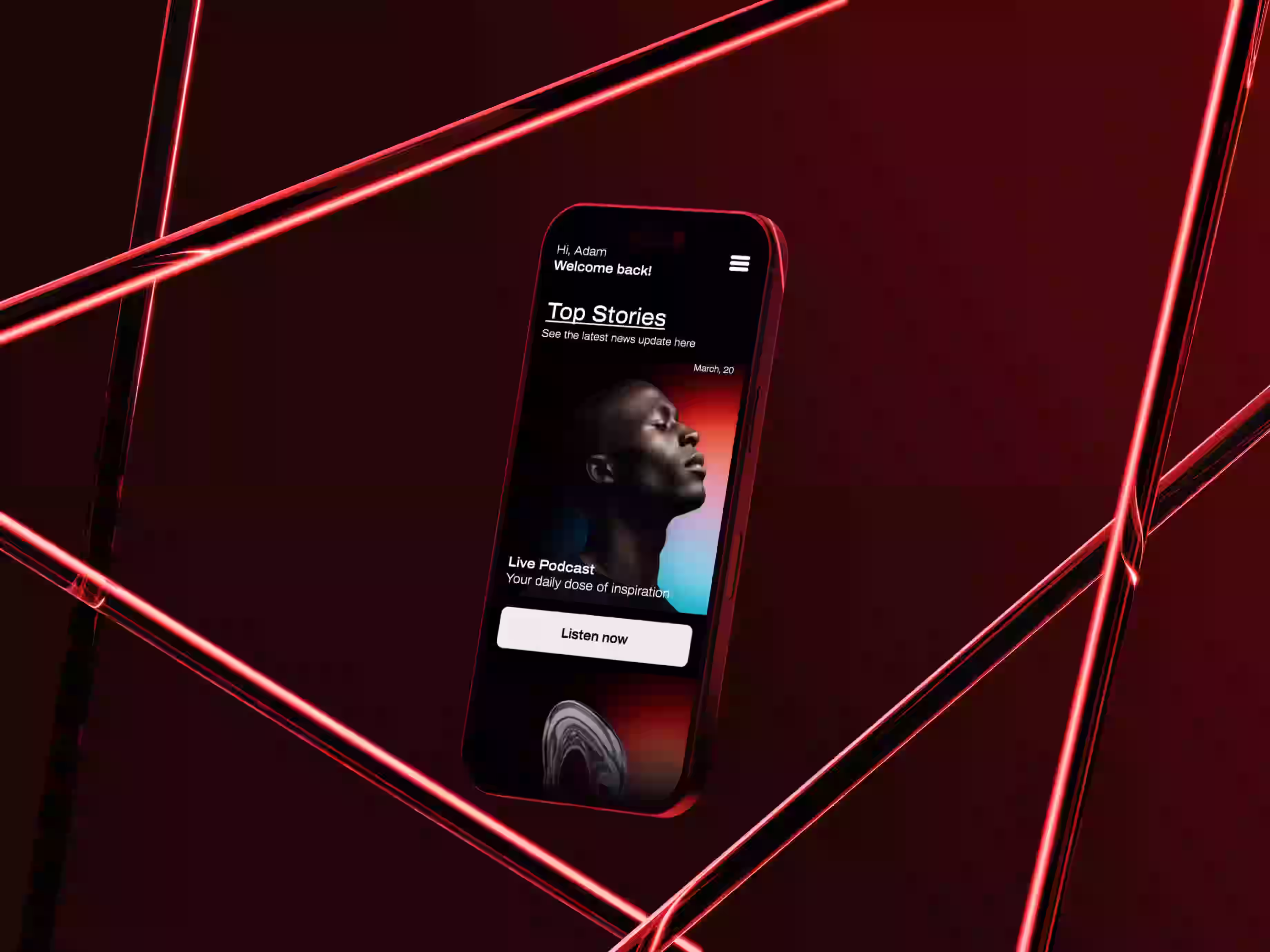 Modern mobile UI design for music streaming app with bold branding for startups by Design Policy design studio
