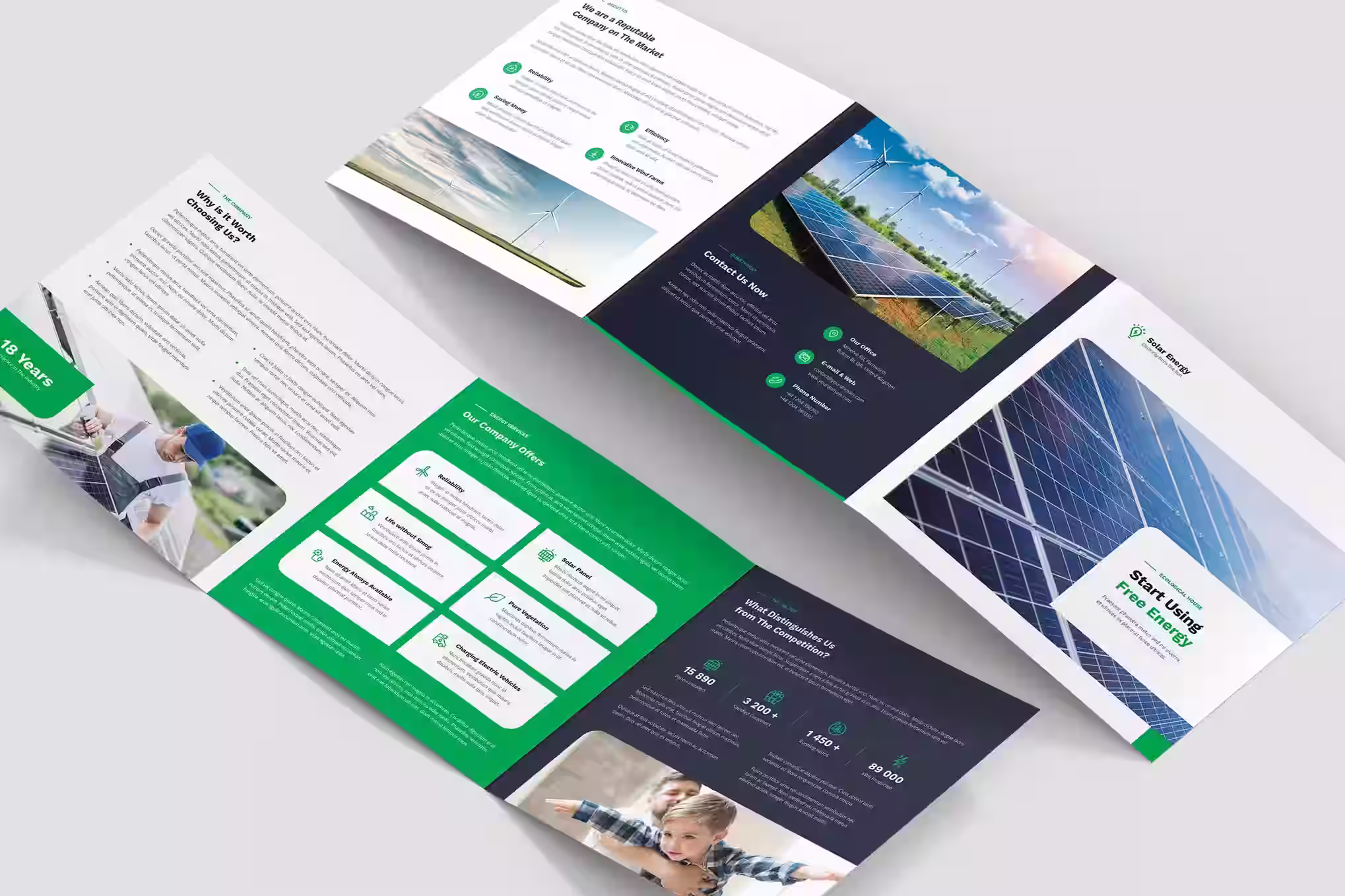 Corporate branding brochure design with green accent colors professional print design for startups by Design Policy