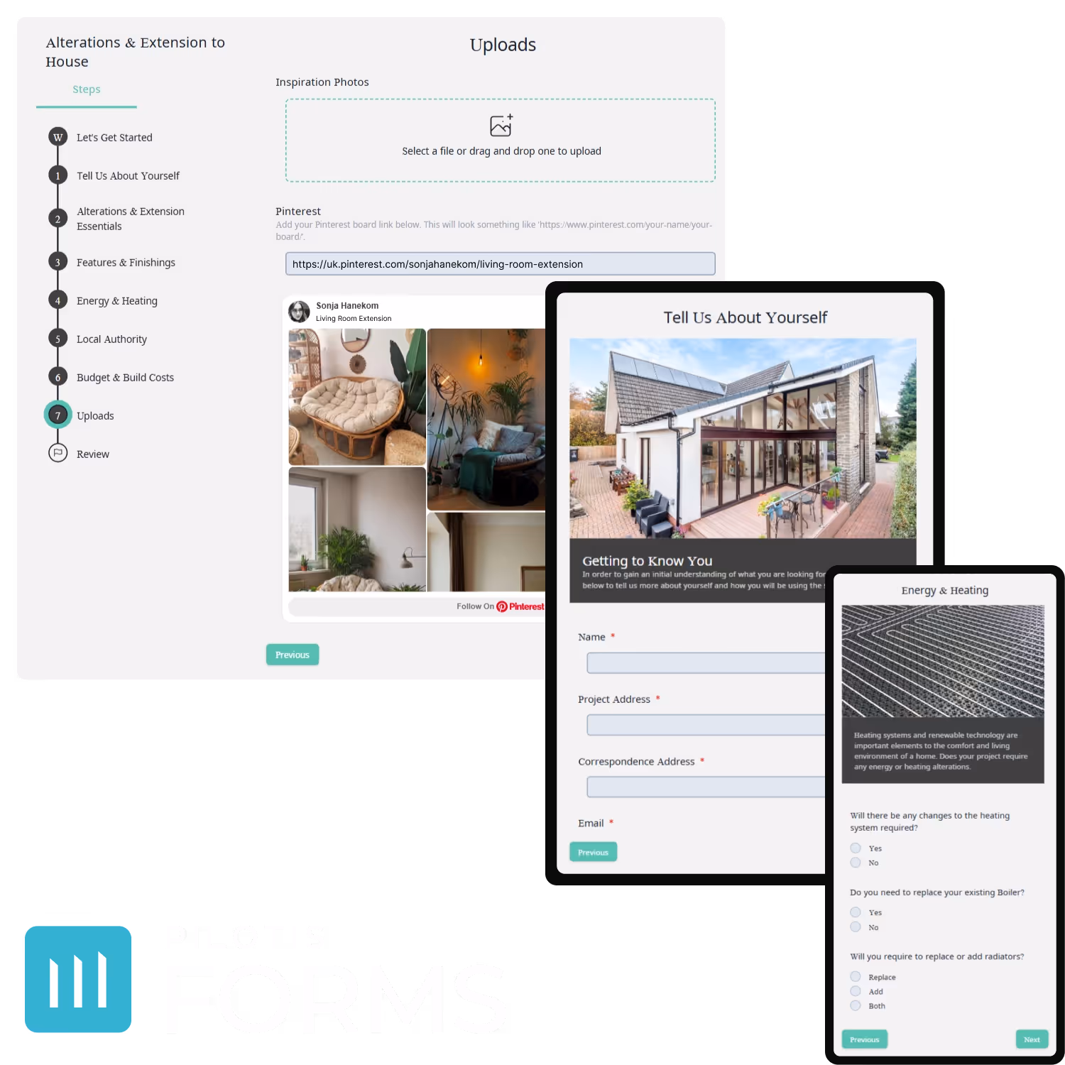 Screenshots of forms from Pilotis Forms on different screen widths
