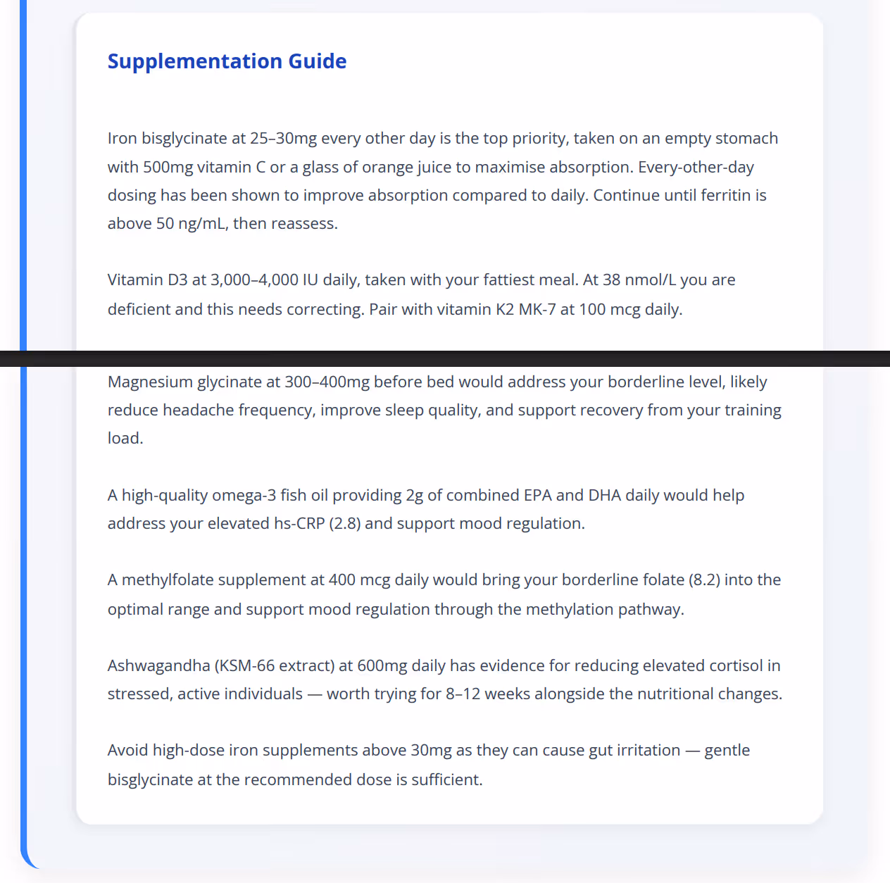 Supplementation guide from Nadia's report