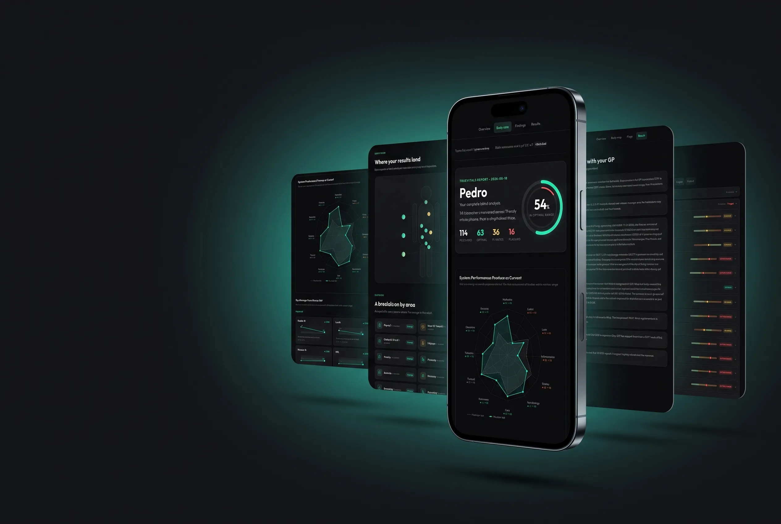 TrueVitals blood test report on phone: personalised analysis, biomarker ranges and longitudinal tracking