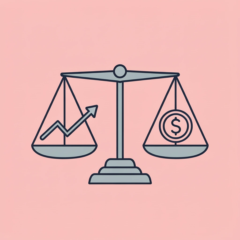 Balance scale showing two investment scenarios with equal IRR but different profit amounts