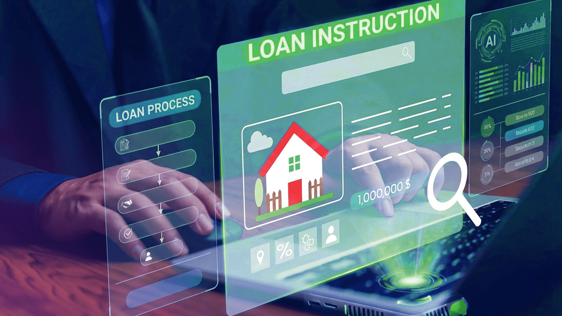 Person using digital home loan interface - Commercial Real Estate Lending Process 