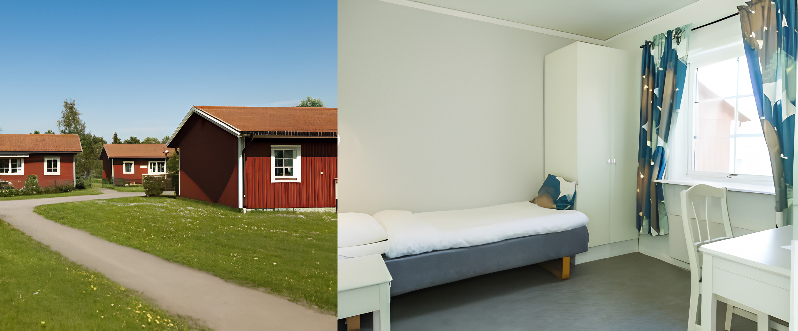 sovrum och säng och skrivbord