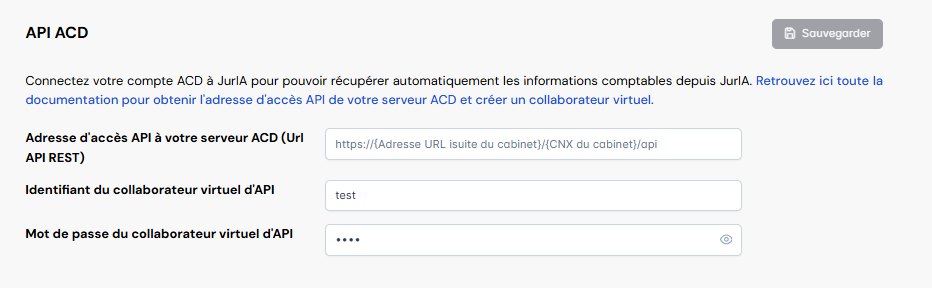 Connexion API à ACD depuis l'onglet Cabinet de JurIA