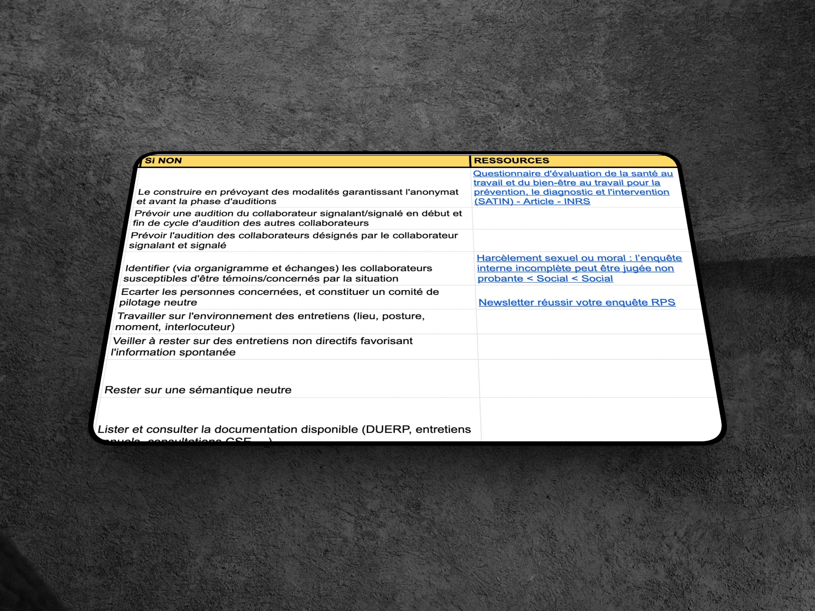 Checklist de pilotage de l’enquête interne