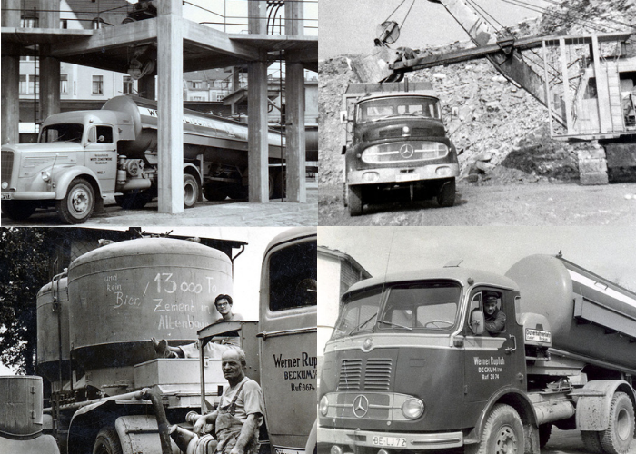 Historische LKWs zu Gründingszeiten der Unternehmens