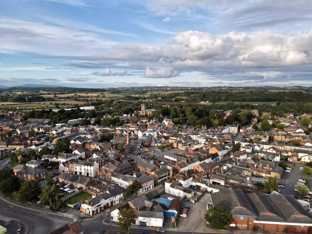 A bird's eye view of Leominster town.