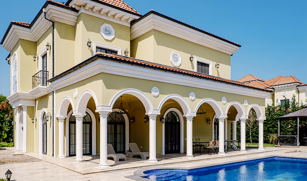 A large house with a pool in front of it  - villa siena