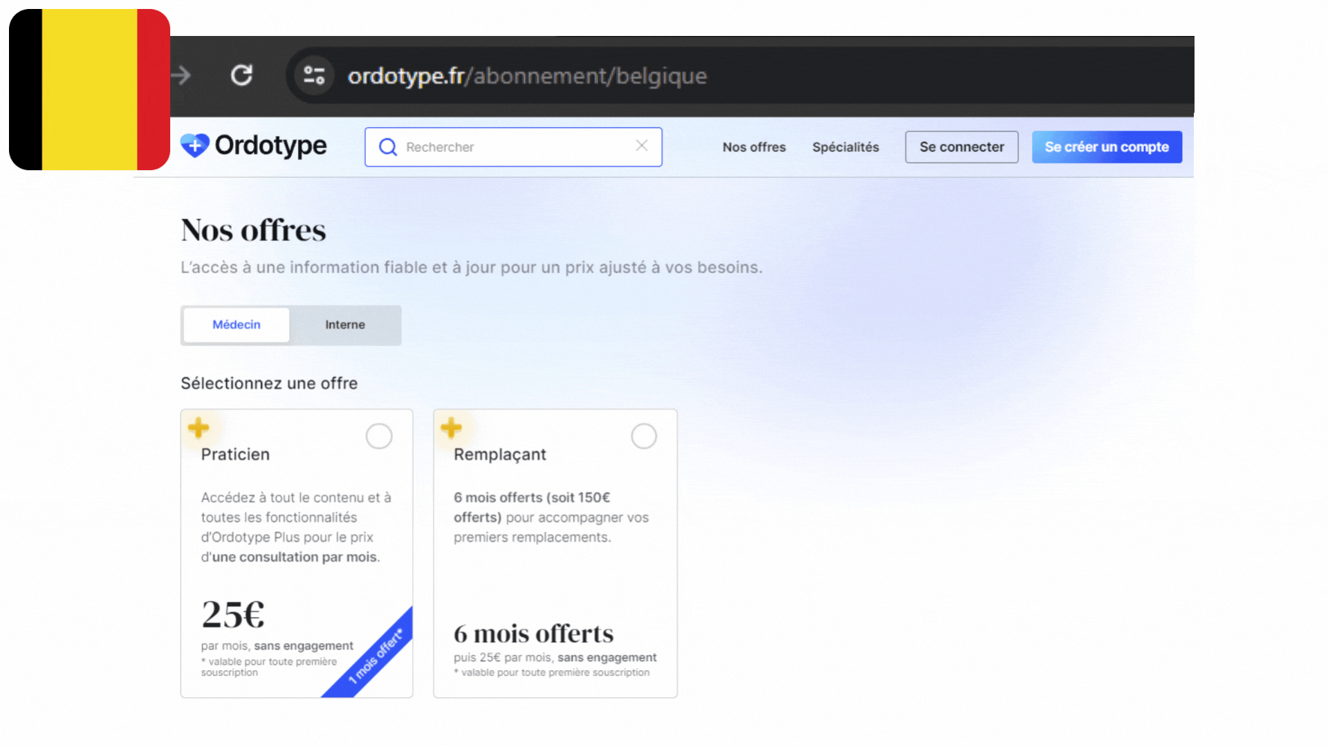 The Geo Redirect tool from Geo Targetly automatically routes website visitors to location relevant sites. In this case, visitors from Belgium are routed to ordotype.fr/abonnement/belgique while visitors from Luxembourg arrive at ordotype.fr/nos-offres. 