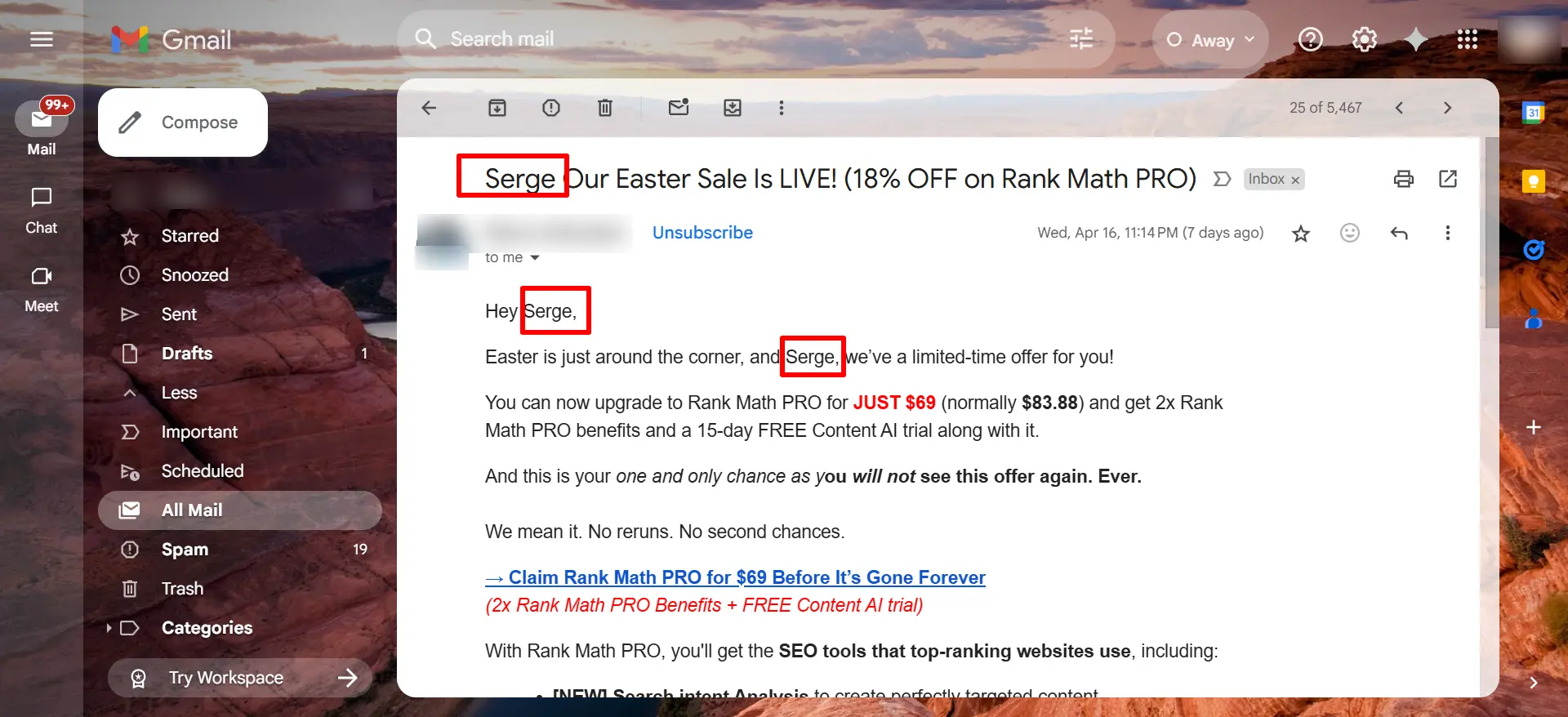 Example of a personalized marketing email