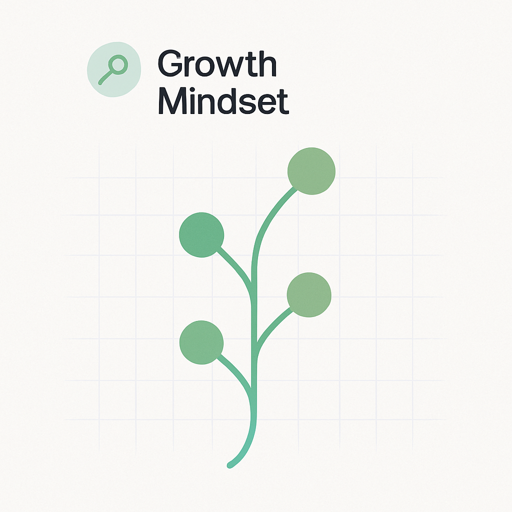 Minimalist illustration of a green branching plant symbolizing growth mindset, representing Nixi AI’s commitment to continuous learning and improvement in healthcare technology.