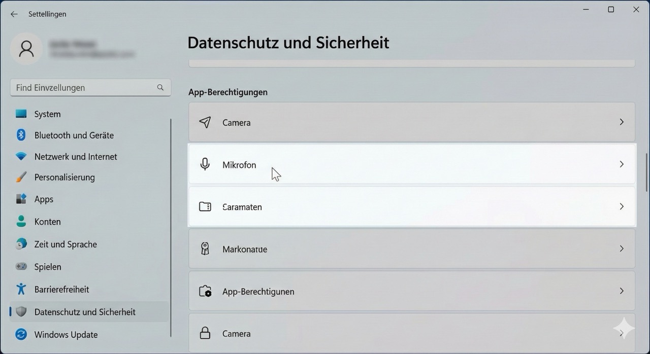 Windows 11 Datenschutz- und Sicherheitseinstellungen, um Desktop-Apps wie Chrome den Mikrofonzugriff zu erlauben.