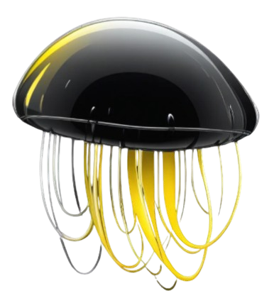 Logo de Growth AI représentant une méduse stylisée en noir et jaune, symbolisant l'intelligence artificielle et la fluidité de la croissance digitale.