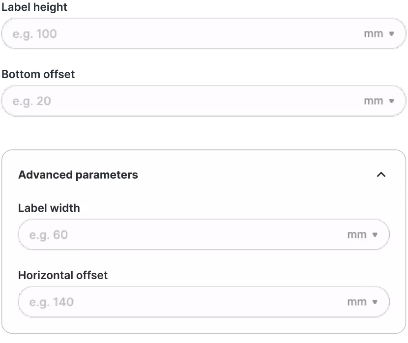 list of label parameters in the Outshinery Lite configurator
