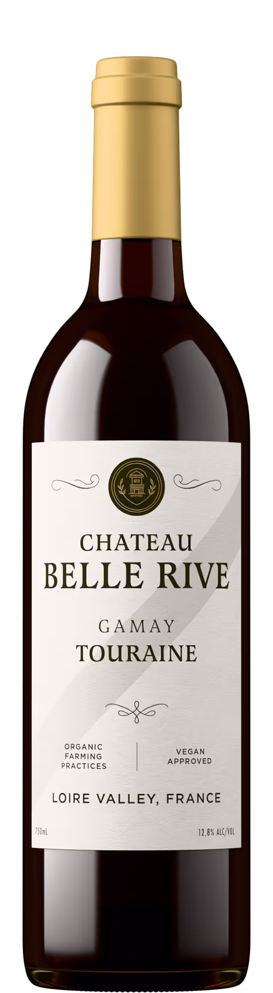 A bottle of Gamay from Touraine, adorned with an elegant label, beautifully photographed through Outshinery Lite.