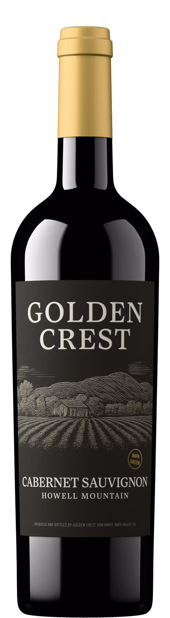 Cabernet Sauvignon from Spring Mountain Napa Valley tapered Bordeaux bottle image, photorealistic 3D render — Outshinery Lite example