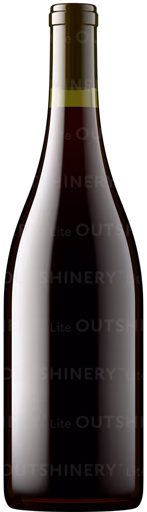 Wine bottle shot in antique green glass with garnet liquid, showing glass and wine color combination in Outshinery Lite