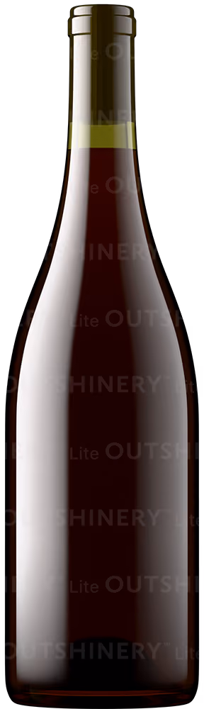 Wine bottle shot in antique green glass with pale garnet liquid, showing glass and wine color combination in Outshinery Lite