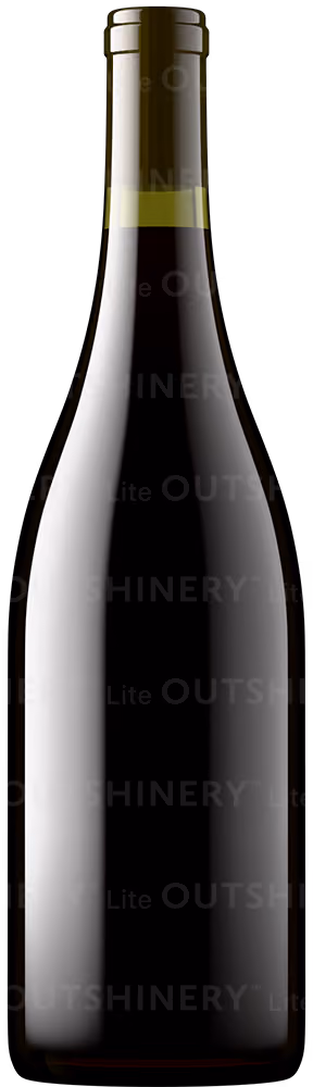 Wine bottle shot in antique green glass with ruby red liquid, showing glass and wine color combination in Outshinery Lite