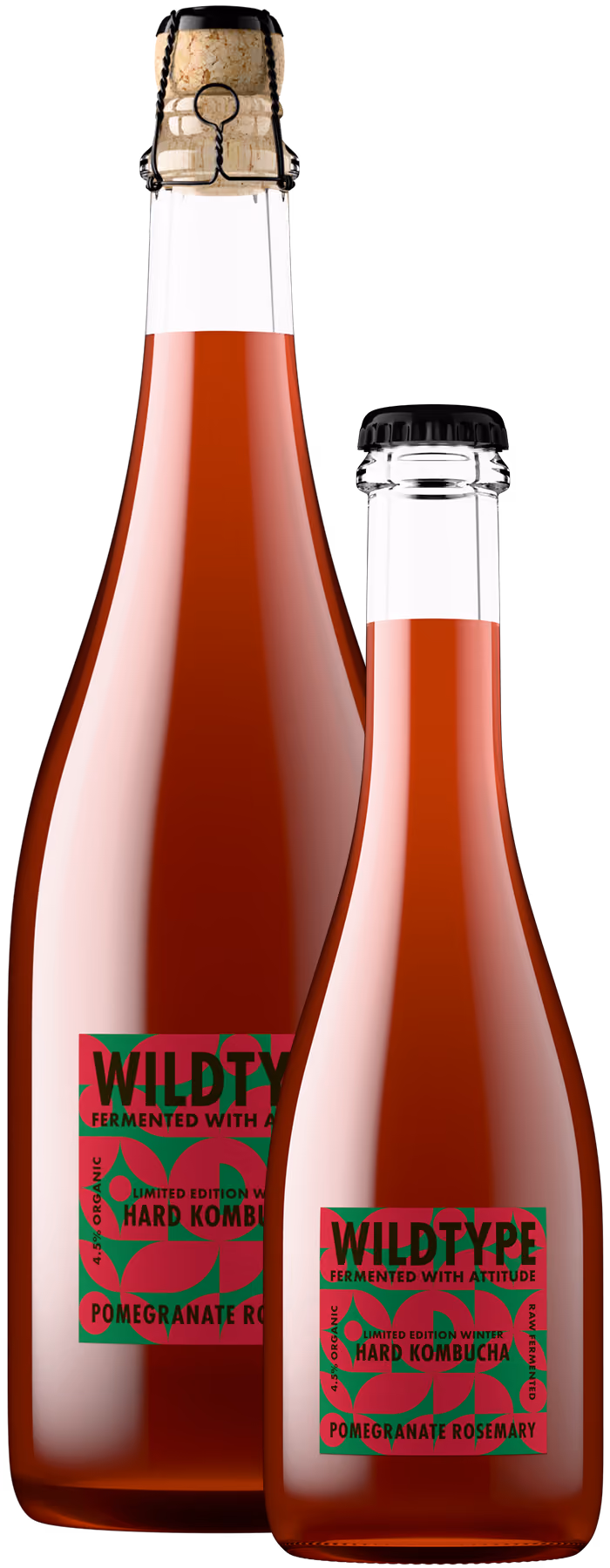 WildType Hard Kombucha bottle shot in pink glass with purple label, beverage product photography by Outshinery Lite