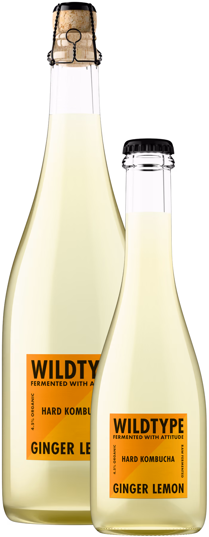 WildType Hard Kombucha bottle shot in pink glass with bold branding, beverage product photography by Outshinery Lite