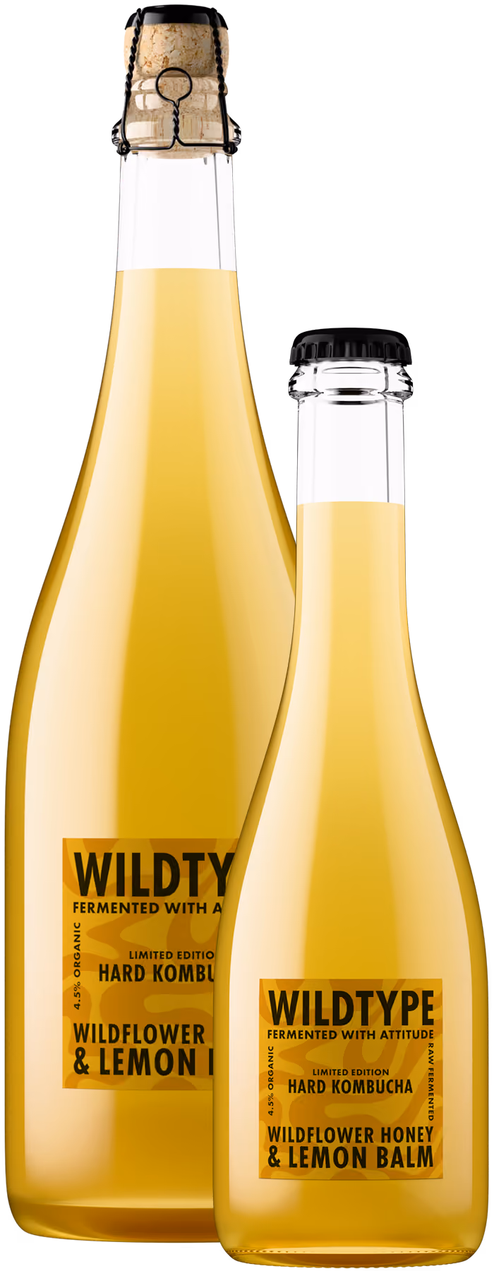 WildType Hard Kombucha bottle shot in pink glass, a colorful beverage product image created with Outshinery Lite