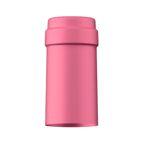 Satin bright pink tin capsule finish for wine bottle customization in Outshinery Lite