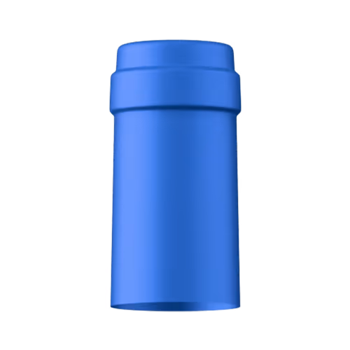Satin bright blue tin capsule finish for wine bottle customization in Outshinery Lite